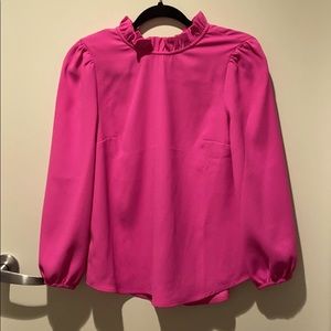 J.Crew Ruffle Neck Crepe Blouse, Pink, XS